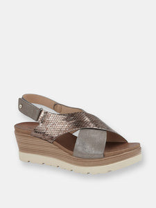 Womens/Ladies Fiore Crossover High Wedge Sandals (Pewter/Bronze)