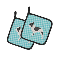 Load image into Gallery viewer, French Bulldog Checkerboard Blue Pair of Pot Holders
