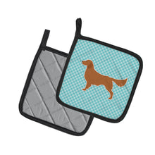 Load image into Gallery viewer, Golden Retriever  Checkerboard Blue Pair of Pot Holders