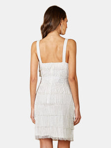 51025 - Short Beaded Fringe White Dress