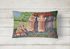 12 in x 16 in  Outdoor Throw Pillow Apple Helper Corgis Canvas Fabric Decorative Pillow