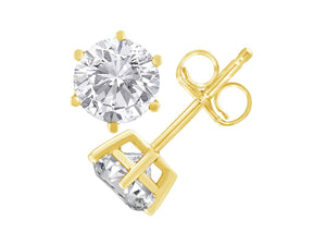 14K Yellow Gold Round Cut Diamond Earrings