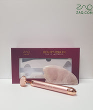 Load image into Gallery viewer, MOON Roll-On Rose Quartz W-Sonic Massaging Vibrating Face Roller + Gua Sha Set