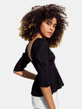 Load image into Gallery viewer, Esme Sweetheart Top / Black Stretch Linen