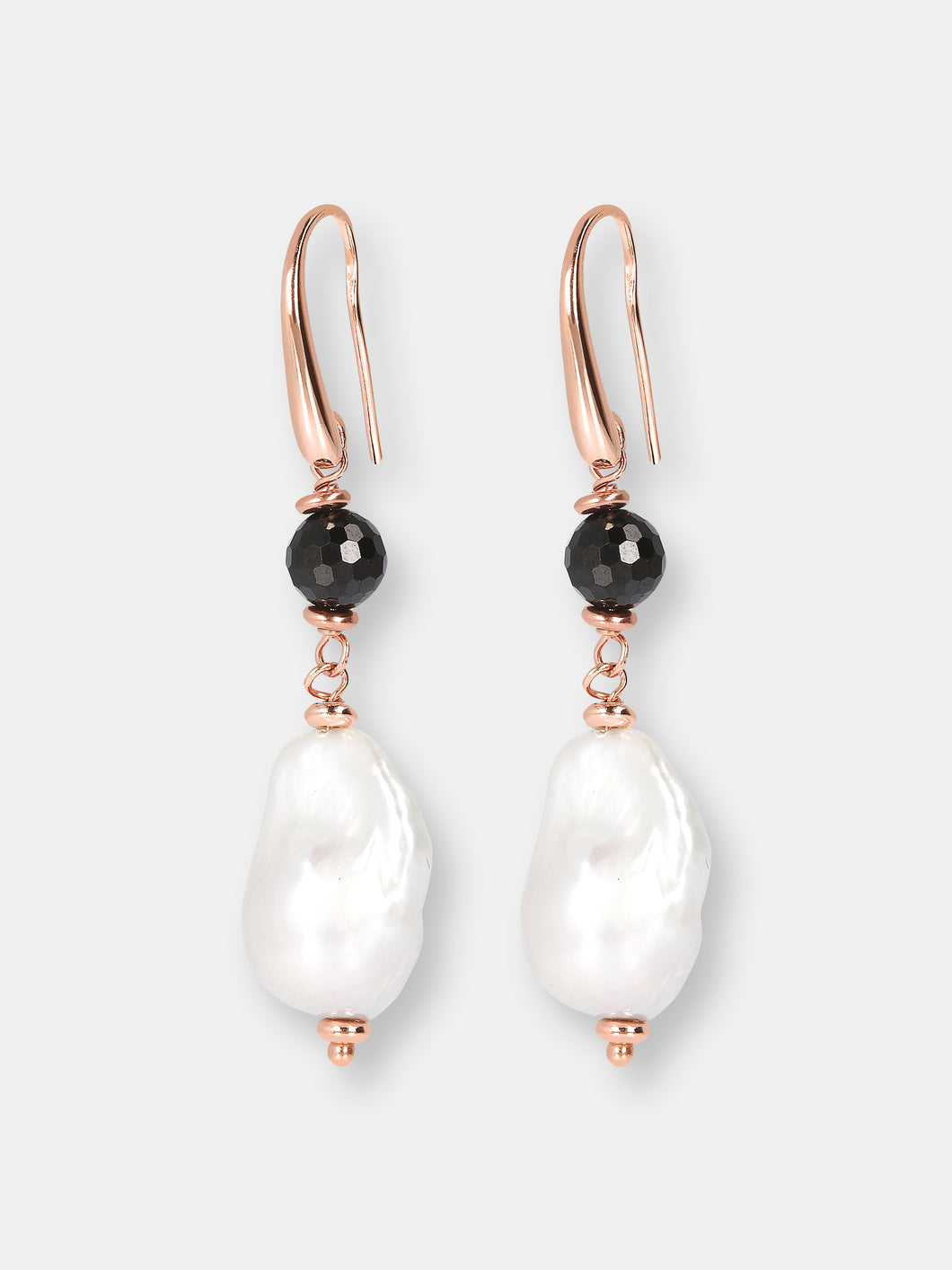 Baroque Pearl and Black Spinel Drop Earrings