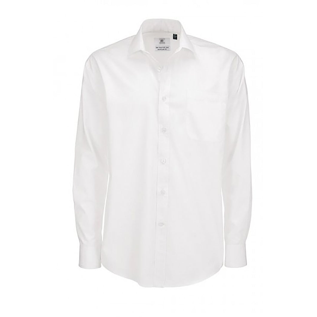 B&C Mens Smart Long Sleeve Poplin Shirt / Mens Shirts (White)