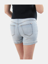 Load image into Gallery viewer, Light Wash Rolled Fray Denim Maternity Short