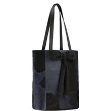 Load image into Gallery viewer, Navy Bow Calf Hair Leather Tote