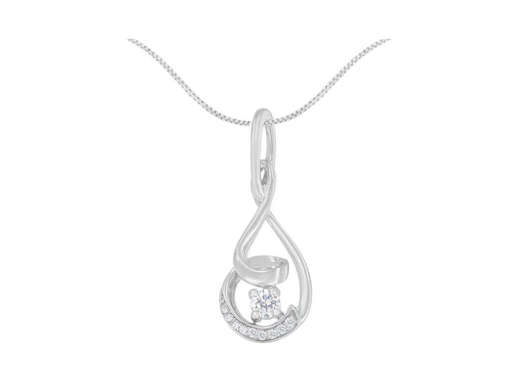 Espira 10K White Gold 1/4 cttw Round Cut Diamond Spiral Link Pendant Necklace