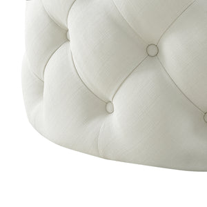 Alzbeta Linen Allover Tufted Round Cocktail Ottoman