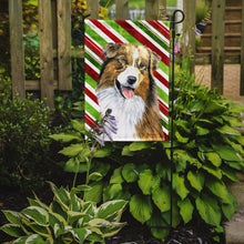 Load image into Gallery viewer, 11 x 15 1/2 in. Polyester Australian Shepherd Candy Cane Holiday Christmas Garden Flag 2-Sided 2-Ply