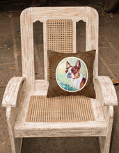 Load image into Gallery viewer, 14 in x 14 in Outdoor Throw PillowRed and White Boston Terrier  Fabric Decorative Pillow