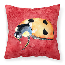 Load image into Gallery viewer, 14 in x 14 in Outdoor Throw PillowLady Bug on Red Fabric Decorative Pillow