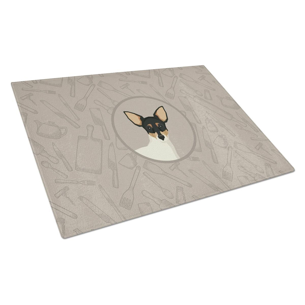 CK2214LCB Toy Fox Terrier in the Kitchen Glass Cutting Board - Large