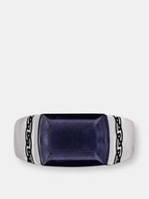 Load image into Gallery viewer, Blue Pietersite Celtic Stone Signet Ring in Sterling Silver with Enamel