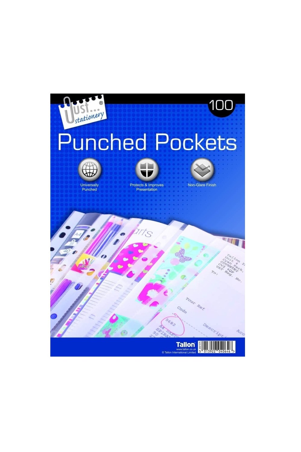 Just Stationery Plastic Punched Pockets (Pack of 100)