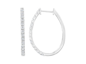 14K White Gold 2.0 Cttw Round Brilliant Cut Diamond Oblong Hinged Leverback Hoop Earrings