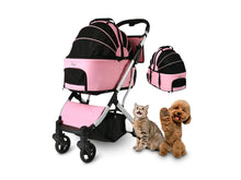 Load image into Gallery viewer, 3-in-1 Pink Waterproof Pet Stroller with Removable Carrier, 6 Pocket Organizer &amp; Basket, One-Hand Fold
