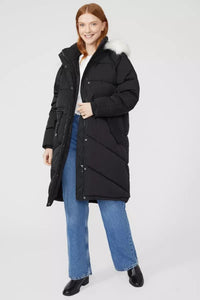 Womens/Ladies Hooded Faux Fur Padded Long Coat