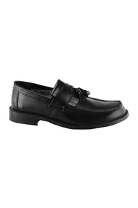 Mens Toggle Saddle Hi-Shine Leather Loafers - Black