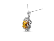 Load image into Gallery viewer, 18K Yellow and White Gold 1.75 Cttw Diamond Lab Grown Treated Yellow Emerald Center Diamond Halo 18&quot; Pendant Necklace