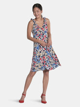Load image into Gallery viewer, Bria Tie Shoulder A-Line Dress in Patchwork Blue