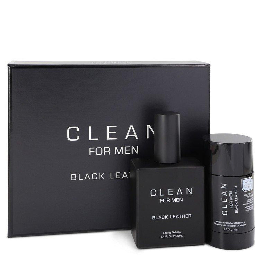 Clean Black Leather by Clean Gift Set -- 3.4 oz Eau De Toilette Spray + 2.6 oz Deodorant Stick