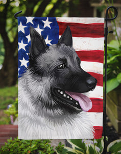11 x 15 1/2 in. Polyester Norwegian Elkhound Dog American Flag Garden Flag 2-Sided 2-Ply