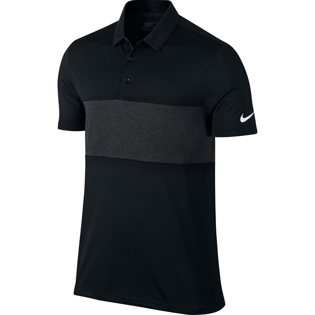 Nike Mens Breathe Color Block Short Sleeve Polo Shirt (Black/Black Heather/White)