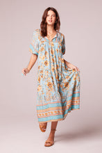 Load image into Gallery viewer, Rosa Light Teal Border Midi Dress