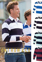 Load image into Gallery viewer, Front Row Sewn Stripe Long Sleeve Sports Rugby Polo Shirt (White &amp; Navy (White collar))