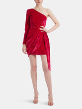 Load image into Gallery viewer, Hot Pink One Shouldered Crushed Velvet Cocktail Dress