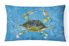 Load image into Gallery viewer, 12 in x 16 in  Outdoor Throw Pillow Blue Crab on Blue Canvas Fabric Decorative Pillow