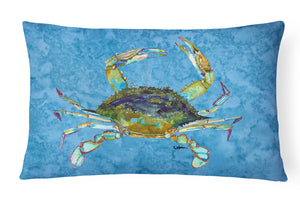 12 in x 16 in  Outdoor Throw Pillow Blue Crab on Blue Canvas Fabric Decorative Pillow