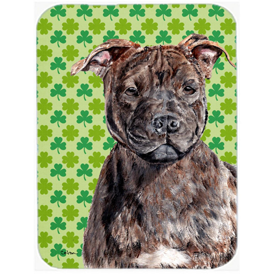 SC9729LCB Staffordshire Bull Terrier Staffie Large Size Lucky Shamrock St. Patricks Day Glass Cutting Board