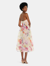 Load image into Gallery viewer, Strapless Pink Floral Organdy Midi Dress - D834FP