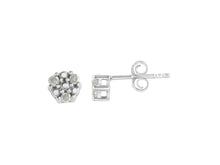 Load image into Gallery viewer, .925 Sterling Silver 1/10 cttw Prong Set Round-Cut Trio Diamond Stud Earrings