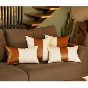 Bohemian Set Of 2 Handmade Decorative Throw Pillow Vegan Faux Leather Solid For Couch, Bedding