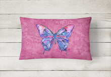 Load image into Gallery viewer, 12 in x 16 in  Outdoor Throw Pillow Butterfly on Pink Canvas Fabric Decorative Pillow