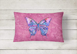 12 in x 16 in  Outdoor Throw Pillow Butterfly on Pink Canvas Fabric Decorative Pillow