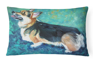 12 in x 16 in  Outdoor Throw Pillow Corgi Pembroke Canvas Fabric Decorative Pillow
