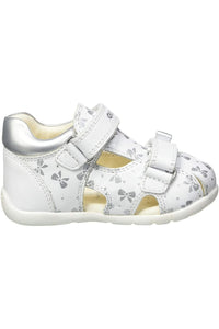 Geox Girls Kaytan Leather Sneakers (White/Silver)