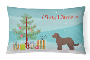 12 in x 16 in  Outdoor Throw Pillow Brown Goldendoodle Christmas Tree Canvas Fabric Decorative Pillow