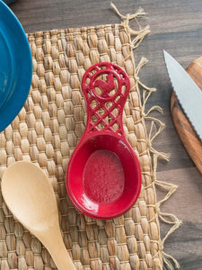 Cast Iron Rooster Spoon Rest, Red
