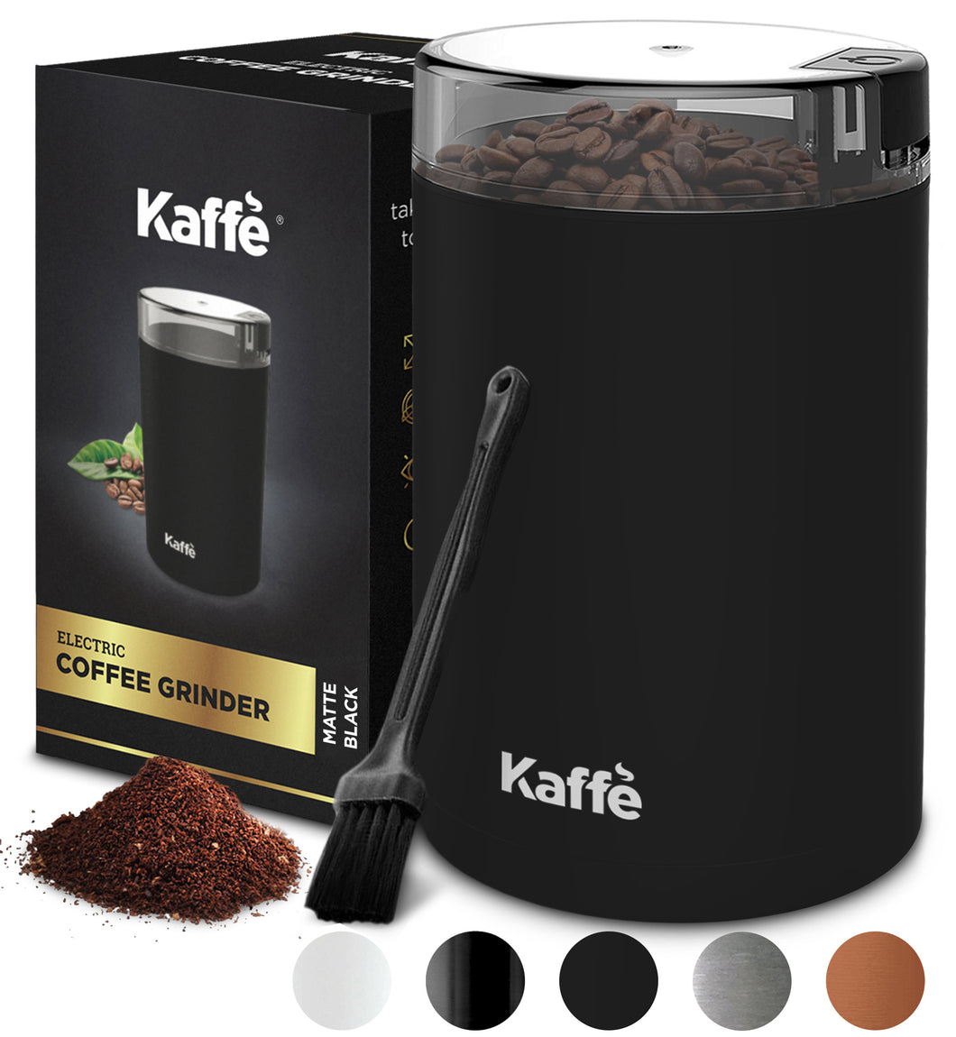 Kaffe Electric Coffee Grinder - 14 Cup (3.5oz) with Cleaning Brush. Easy On/Off - Matte Black