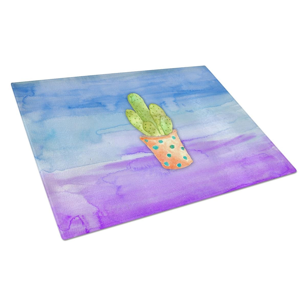 BB7363LCB Cactus Blue And Purple Watercolor Glass Cutting Board - Large