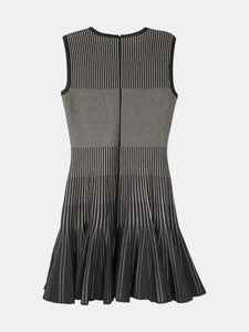 Oscar De La Renta Women's Black / Gold Striped Flared-Hem Crepe Mini Dress - M