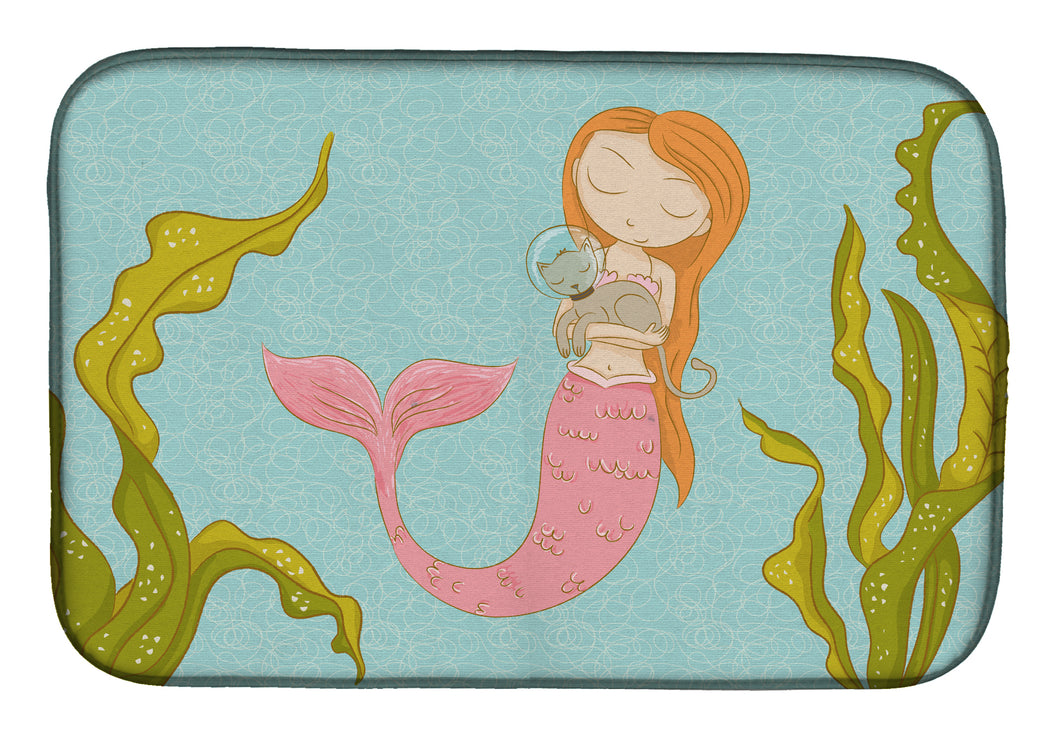 14 in x 21 in Mermaid and Cat Underwater Dish Drying Mat
