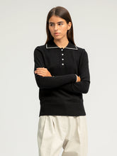 Load image into Gallery viewer, Tipped Polo Sweater - Black