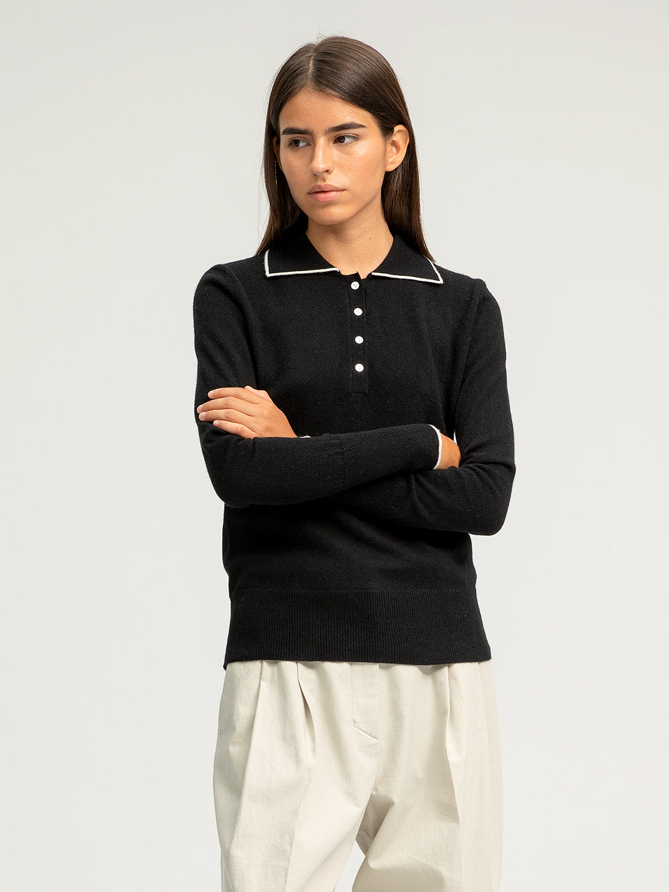 Tipped Polo Sweater - Black